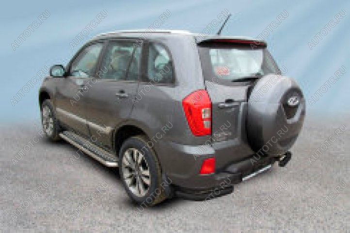 9 699 р. Защита заднего бампера уголки d57 Slitkoff Chery Tiggo 3 (2014-2020) (нержавейка с полимерным покрытием в цвет черный)  с доставкой в г. Вологда