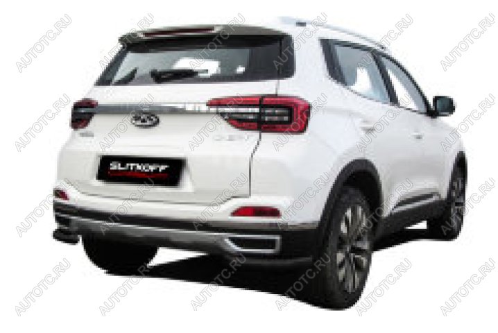 8 199 р. Защита заднего бампера уголки d57 Slitkoff Chery Tiggo 4 1-ый рестайлинг (2018-2023) (нержавейка с полимерным покрытием в цвет черный)  с доставкой в г. Вологда