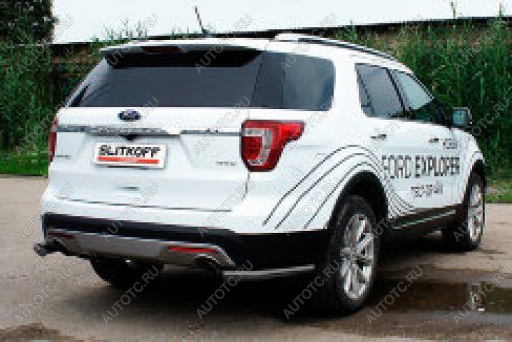 10 999 р. Защита заднего бампера уголки d57 Slitkoff Ford Explorer U502 1-ый рестайлинг, 5 дв. (2015-2018) (нержавейка с полимерным покрытием в цвет черный)  с доставкой в г. Вологда