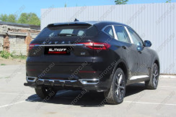 6 649 р. Защита заднего бампера уголки d57 Slitkoff Haval F7  дорестайлинг (2018-2022) (нержавейка с полимерным покрытием в цвет черный)  с доставкой в г. Вологда