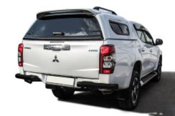 Защита заднего бампера уголки без бампера d76 Slitkoff Mitsubishi L200 5 KK,KL рестайлинг (2018-2022) (нержавейка с полимерным покрытием в цвет черный)