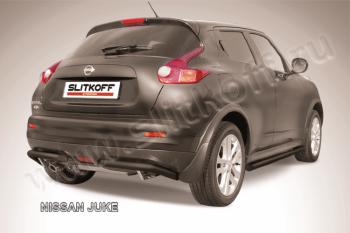 Защита заднего бампера уголки d57 Slitkoff Nissan Juke 1 YF15 дорестайлинг (2010-2014) (нержавейка с полимерным покрытием в цвет черный)