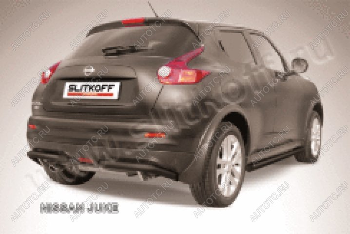 10 699 р. Защита заднего бампера уголки d57 (4WD) Slitkoff Nissan Juke 1 YF15 дорестайлинг (2010-2014) (нержавейка с полимерным покрытием в цвет черный)  с доставкой в г. Вологда