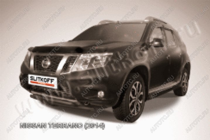 9 549 р. Защита переднего бампера d42+d42 двойная Slitkoff Nissan Terrano D10 рестайлинг (2016-2022) (нержавейка с полимерным покрытием в цвет черный)  с доставкой в г. Вологда