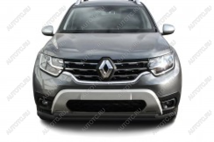 12 599 р. Защита переднего бампера d57+d42 двойная Slitkoff Renault Duster HM рестайлинг (2021-2024) (нержавейка с полимерным покрытием в цвет черный)  с доставкой в г. Вологда