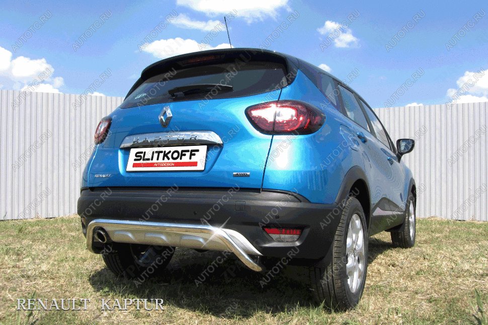 10 199 р. Защита заднего бампера d42 скоба (2WD) Slitkoff Renault Kaptur дорестайлинг (2016-2020) (нержавейка с полимерным покрытием в цвет черный)  с доставкой в г. Вологда