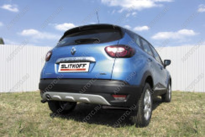 8 399 р. Защита заднего бампера уголки d42 (2WD) Slitkoff Renault Kaptur дорестайлинг (2016-2020) (нержавейка с полимерным покрытием в цвет черный)  с доставкой в г. Вологда
