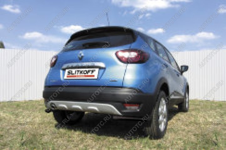 8 399 р. Защита заднего бампера уголки d42 (4WD) Slitkoff Renault Kaptur дорестайлинг (2016-2020) (нержавейка с полимерным покрытием в цвет черный)  с доставкой в г. Вологда
