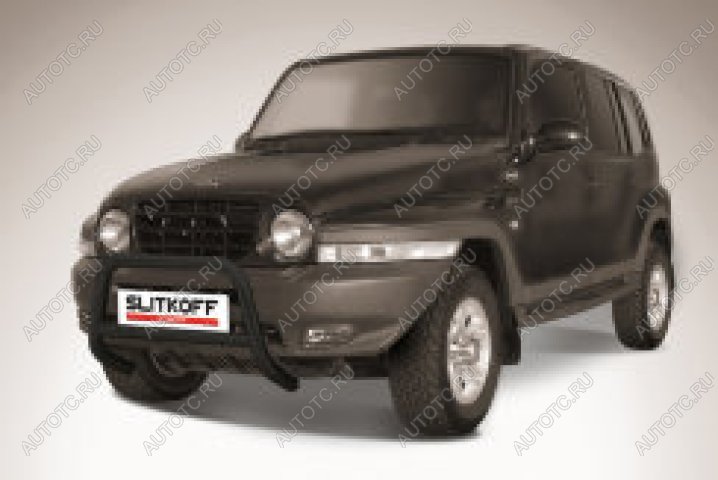 30 749 р. Защита переднего бампера кенгурятник d57 низкий Slitkoff ТАГАЗ Tager 5d (2008-2012) (нержавейка с полимерным покрытием в цвет черный)  с доставкой в г. Вологда