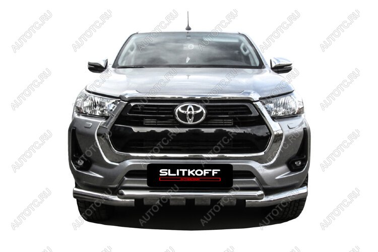 24 649 р. Защита переднего бампера d76+d57 двойная с профильной ЗК Slitkoff Toyota Highlander XU70 (2020-2025) (нержавейка с полимерным покрытием в цвет черный)  с доставкой в г. Вологда