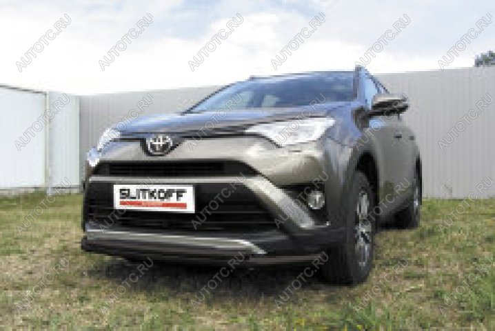 13 699 р. Защита переднего бампера d57+d42 двойная Slitkoff Toyota RAV4 XA40 5 дв. рестайлинг (2015-2019) (нержавейка с полимерным покрытием в цвет черный)  с доставкой в г. Вологда