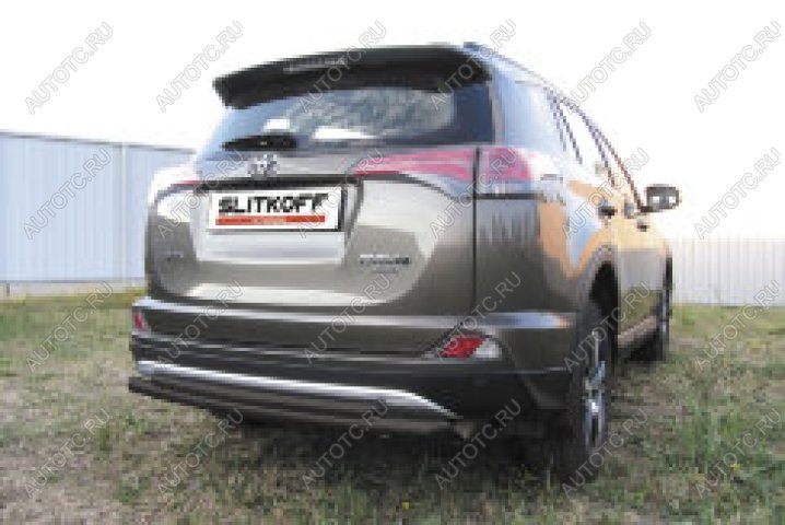 10 999 р. Защита заднего бампера d57+d42 двойная радиусная Slitkoff Toyota RAV4 XA40 5 дв. рестайлинг (2015-2019) (нержавейка с полимерным покрытием в цвет черный)  с доставкой в г. Вологда
