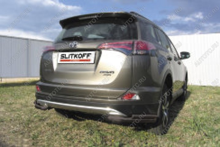 9 799 р. Защита заднего бампера уголки d57+d42 двойные Slitkoff Toyota RAV4 XA40 5 дв. рестайлинг (2015-2019) (нержавейка с полимерным покрытием в цвет черный)  с доставкой в г. Вологда