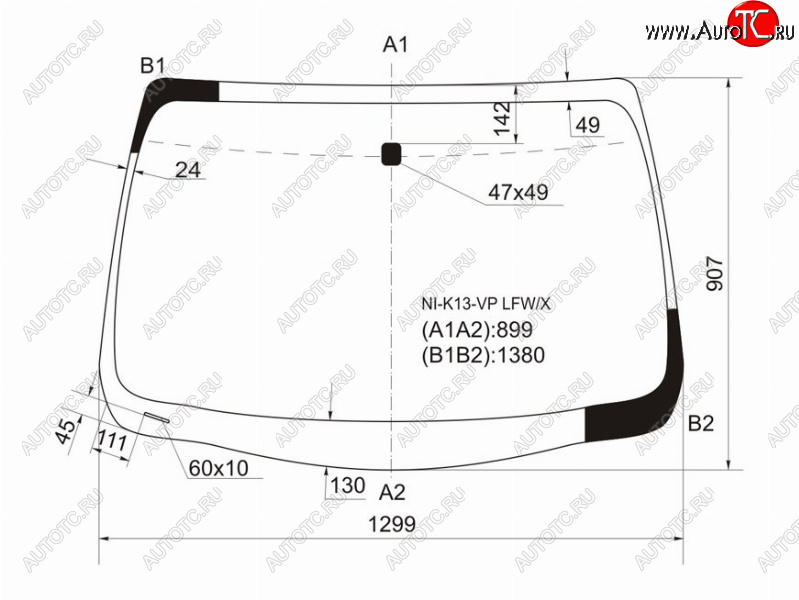 7 299 р. Стекло лобовое Nissan March 10-22  Micra 10-20 XYG NI-K13-VP LFW/X  с доставкой в г. Вологда