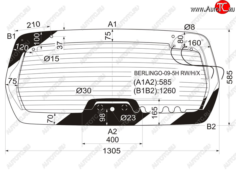 7 899 р. Стекло заднее (Цвет зеленый/ Обогрев) Citroen Berlingo 08-22 / Peugeot Partner 08-15 / Partner Tepee XYG BERLINGO-09-5H RW/H/X, berlingo095hrwhx XYG BERLINGO-09-5H RW/H/X  с доставкой в г. Вологда