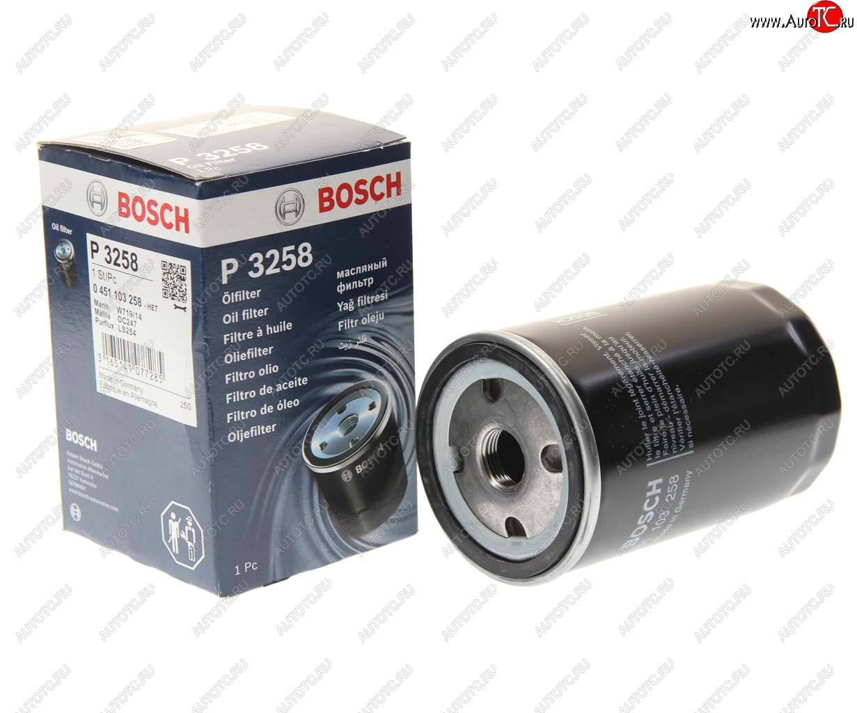 669 р. Фильтр масляный CHRYSLER Voyager (92-04) JEEP Cherokee (88-04) LDV Maxus (05-) (DTD) BOSCH BOSCH 0451103258  с доставкой в г. Вологда