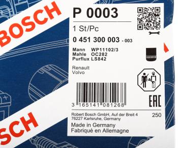 1 569 р. Фильтр масляный VOLVO 6FL,7FL,10FL,12F,12FH,12FL,16FL BOSCH BOSCH 0451300003  с доставкой в г. Вологда. Увеличить фотографию 4