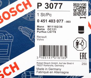 1 099 р. Фильтр масляный VOLVO F7,FH12,FH16 BOSCH BOSCH 0451403077  с доставкой в г. Вологда. Увеличить фотографию 4