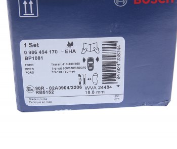 3 499 р. Колодки тормозные передние с датчиком (4шт.) BOSCH Ford Transit цельнометаллический фургон (2014-2022)  с доставкой в г. Вологда. Увеличить фотографию 4