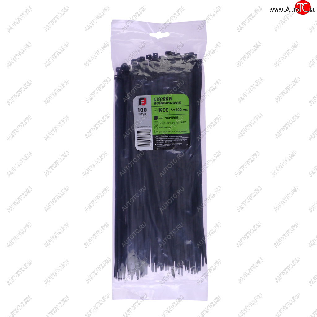 369 р. Хомут-стяжка 300х5.0 пластик черный (100шт.) FORTISFLEX FORTISFLEX 1005300-1  с доставкой в г. Вологда