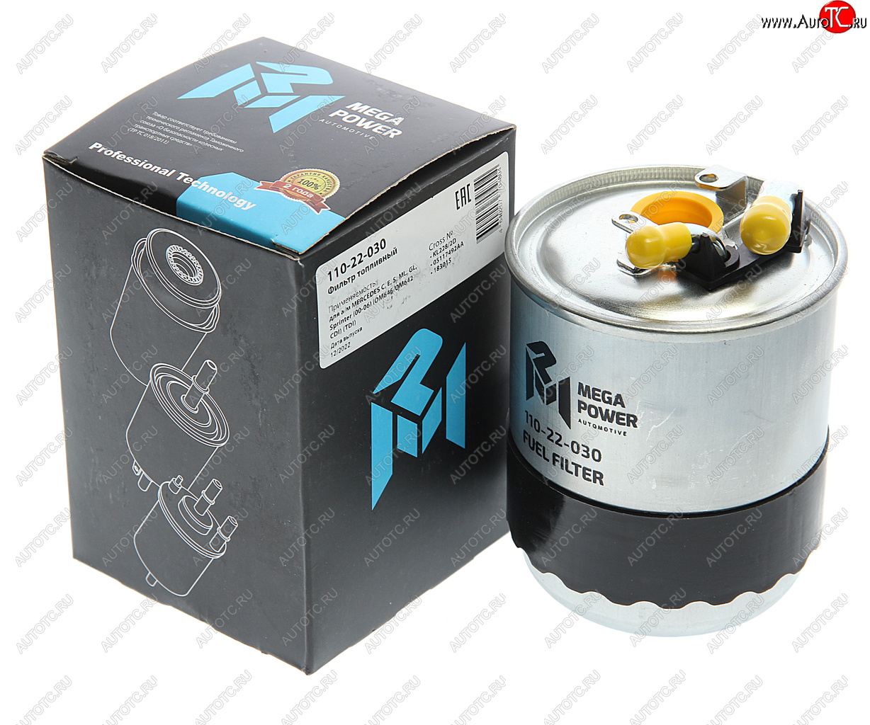 529 р. Фильтр топливный MERCEDES C,E,S,ML,GL,Sprinter (00-06) (OM646OM642 CDI) (TDI) MEGAPOWER MEGAPOWER 110-22-030  с доставкой в г. Вологда