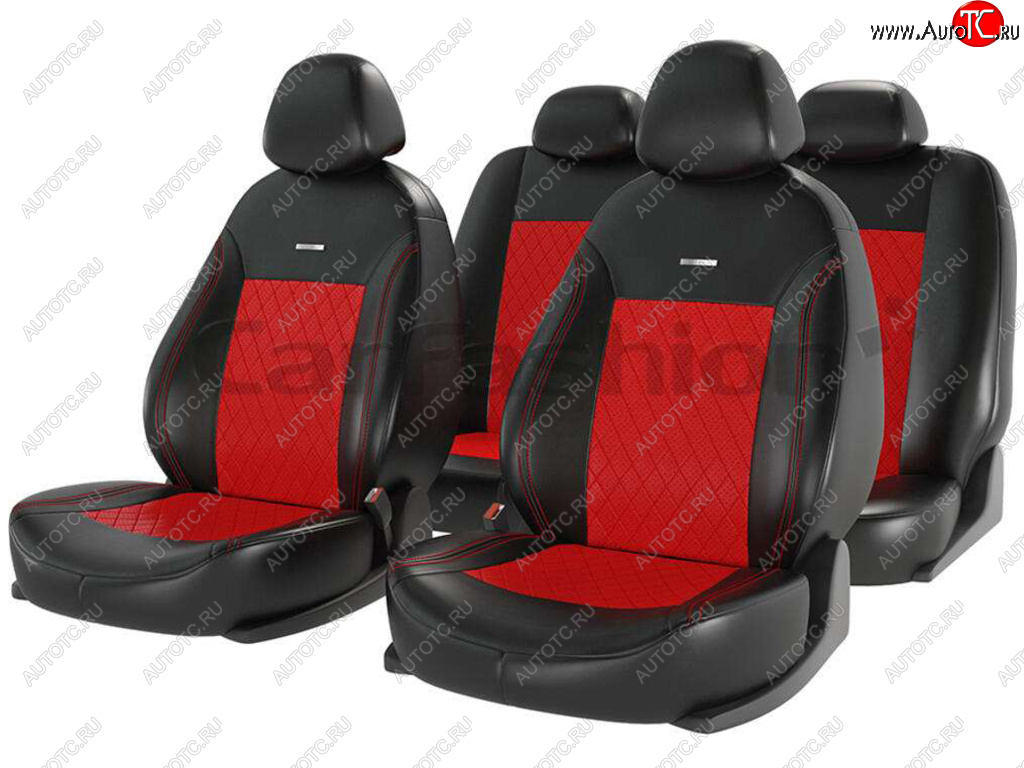 4 099 р. Универсальные чехлы сидений (майка, 11 предм., экокожа) Atom Leather Ромб CARFASHION   (черно-красные)  с доставкой в г. Вологда