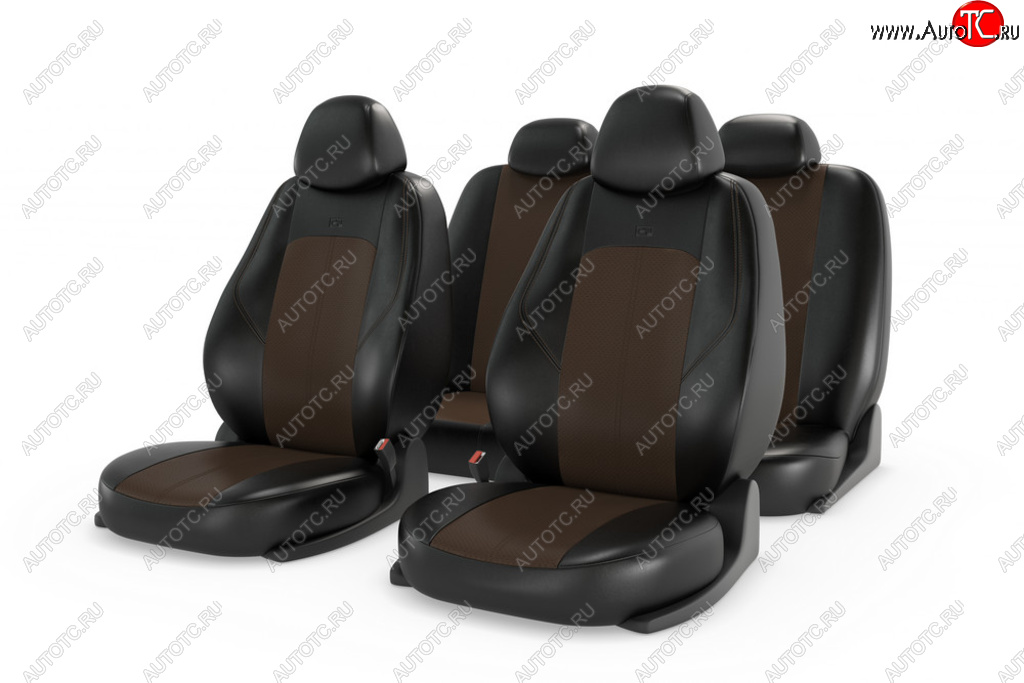 4 299 р. Универсальные чехлы сидений (майка, 11 предм., экокожа) Ranger Leather CARFASHION   (черно-коричневые)  с доставкой в г. Вологда