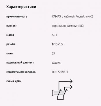 399 р. Выключатель заднего хода КАМАЗ (байонетный разъем) ЭМИ ЭМИ 1352.3768-06  с доставкой в г. Вологда. Увеличить фотографию 2