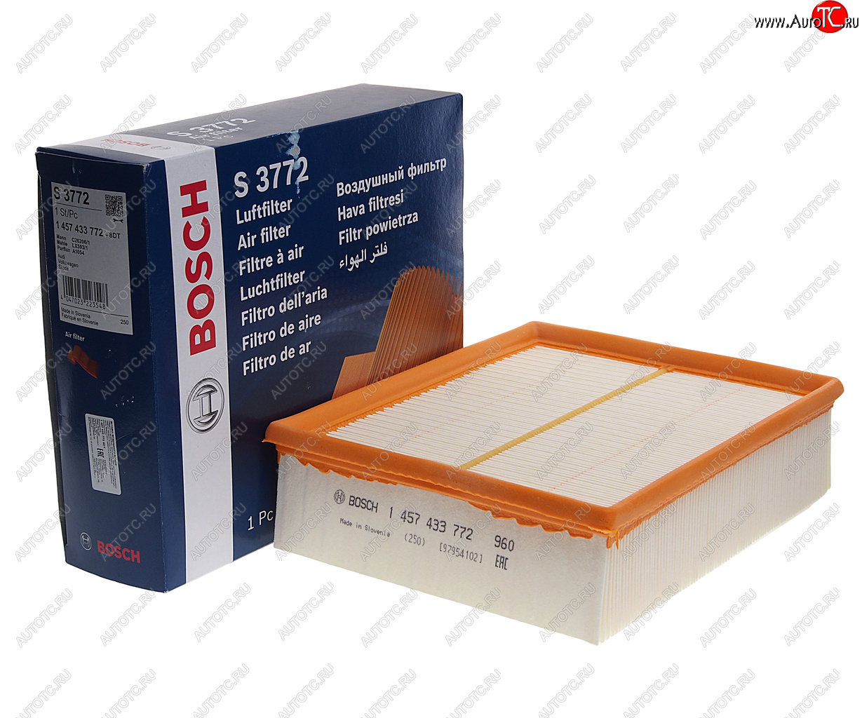1 289 р. Фильтр воздушный VW Passat (98-05) AUDI A4 (97-00) SKODA Superb (01-08) (2.5) BOSCH BOSCH 1457433772 BOSCH 1457433772  с доставкой в г. Вологда