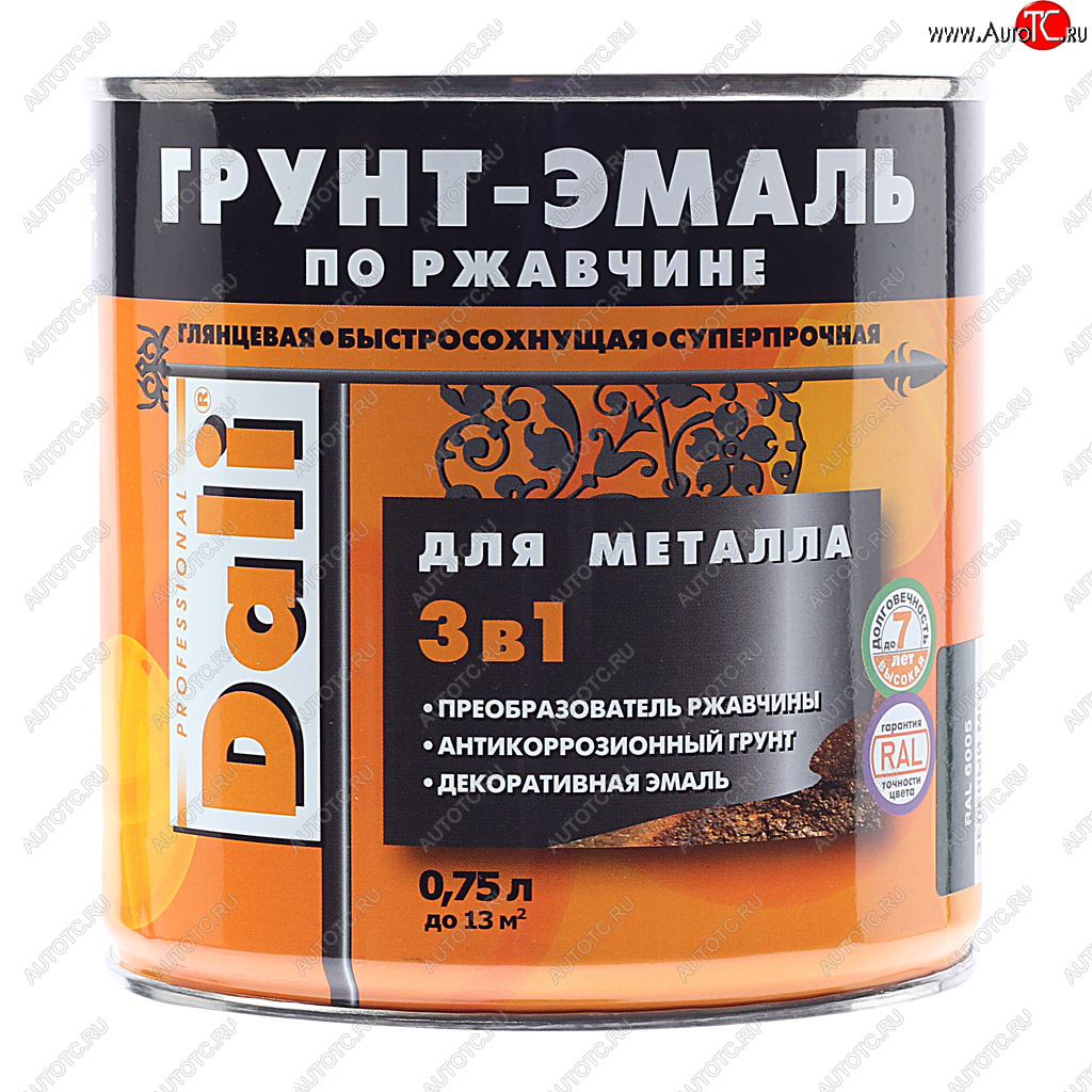 989 р. Грунт-эмаль по ржавчине зеленый мох RAL6005 0.75л DALI DALI 20479  с доставкой в г. Вологда