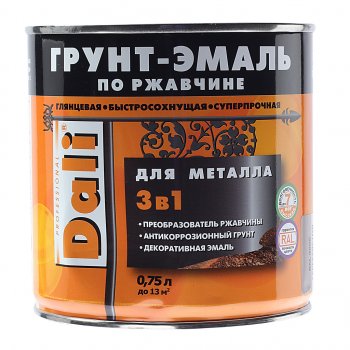 Грунт-эмаль по ржавчине серебристый алюминий RAL9006 0.75л DALI DALI 20482