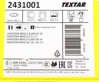 6 499 р. Колодки тормозные передние (4шт.) TEXTAR Mercedes-Benz C-Class W204 дорестайлинг седан (2007-2011)  с доставкой в г. Вологда. Увеличить фотографию 5
