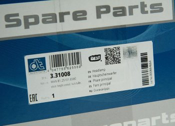 20 449 р. Фара MAN TGA,TGL,TGM,TGS,TGX,L2000,M2000 левая (2хН7, с корректором) DT DT 3.31008  с доставкой в г. Вологда. Увеличить фотографию 4