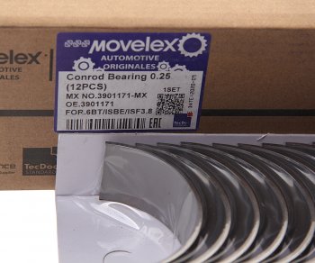 649 р. Вкладыши КАМАЗ дв.CUMMINS ISBe,ISDe шатунные верхние d=0.25 комплект 12шт. MOVELEX MOVELEX 3901171-mx  с доставкой в г. Вологда. Увеличить фотографию 2