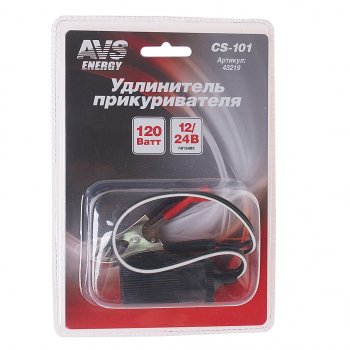 Удлинитель прикуривателя 12-24V клеммы-гнездо 0.3м. AVS AVS 43219