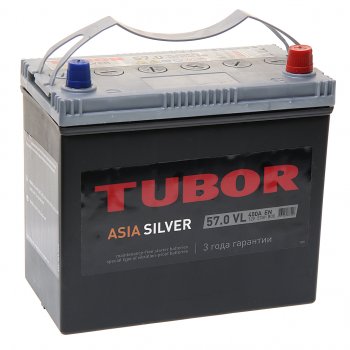 Аккумулятор TUBOR Asia Silver 57Ач обратная полярность TUBOR 6ст57(0) b24l