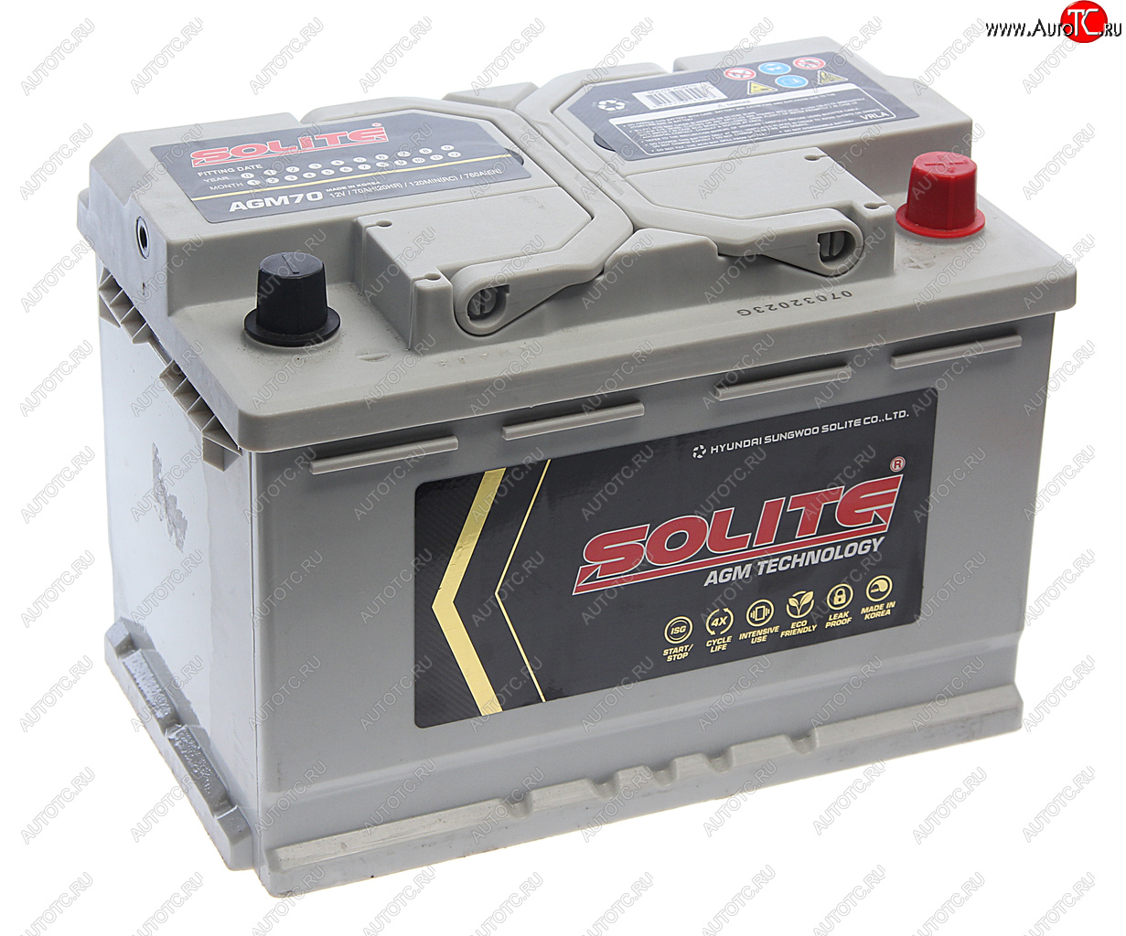 25 599 р. Аккумулятор SOLITE AGM 70Ач обратная полярность SOLITE 6ст70(0) agm70l  с доставкой в г. Вологда