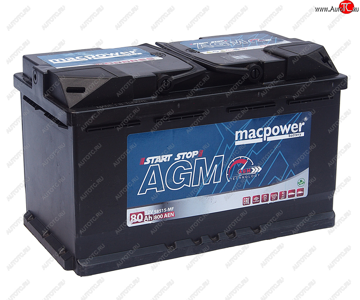 25 999 р. Аккумулятор MACPOWER AGM 80Ач обратная полярность MACPOWER 6ст80(0) 80agm58515  с доставкой в г. Вологда