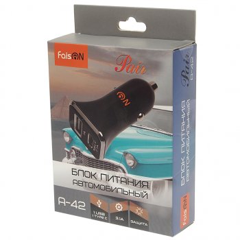 449 р. Устройство зарядное в прикуриватель 1USB + 1 Type C 12V FAISON FAISON a-42 pair black  с доставкой в г. Вологда. Увеличить фотографию 3
