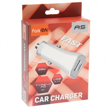 449 р. Устройство зарядное в прикуриватель 1USB + 1 Type C 12V FAISON FAISON a5 white  с доставкой в г. Вологда. Увеличить фотографию 3