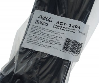 649 р. Хомут-стяжка 200х4.8 нейлон черный (100шт.) AURA AURA act-1204  с доставкой в г. Вологда. Увеличить фотографию 2