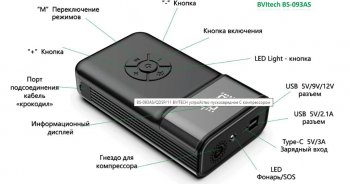 12 449 р. Устройство пусковое 12V 1200A 11000мАч (power bank) (компрессор, фонарь) BVITECH BVITECH bs-093asqdsp11  с доставкой в г. Вологда. Увеличить фотографию 3