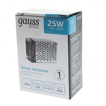 539 р. Блок питания светодиодной ленты 12V 25W IP20 Basic GAUSS GAUSS bt501  с доставкой в г. Вологда. Увеличить фотографию 3