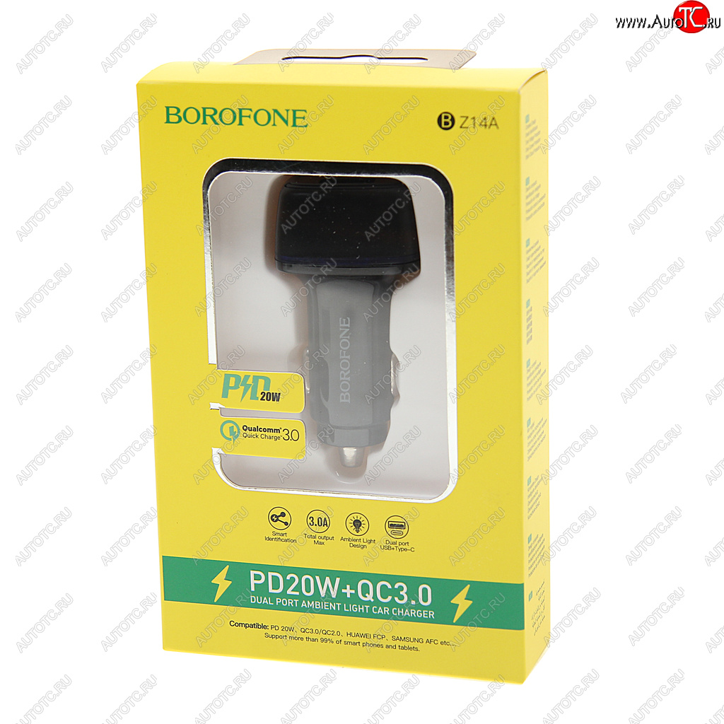 479 р. Устройство зарядное в прикуриватель 1USB + 1 Type C 12V черное BOROFONE BOROFONE bz14a black  с доставкой в г. Вологда