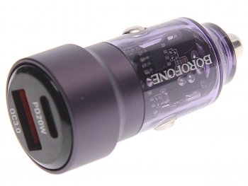 Устройство зарядное в прикуриватель 1USB + 1 Type C 12V BOROFONE BOROFONE bz20 transparent purple