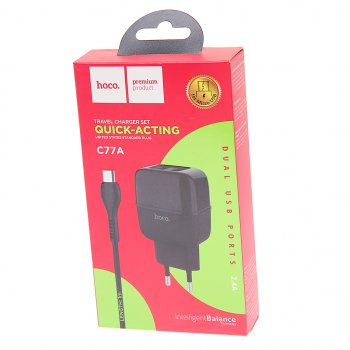 599 р. Устройство зарядное в розетку 2 USB 2.1A HOCO HOCO c77a black  с доставкой в г. Вологда. Увеличить фотографию 2
