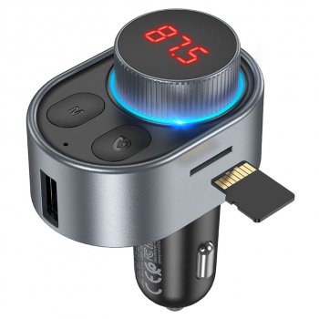 1 279 р. Устройство зарядное в прикуриватель с трансмиттером (bluetooth,hands free) HOCO HOCO e72 metal gray  с доставкой в г. Вологда. Увеличить фотографию 2