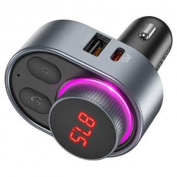 1 279 р. Устройство зарядное в прикуриватель с трансмиттером (bluetooth,hands free) HOCO HOCO e72 metal gray  с доставкой в г. Вологда. Увеличить фотографию 3