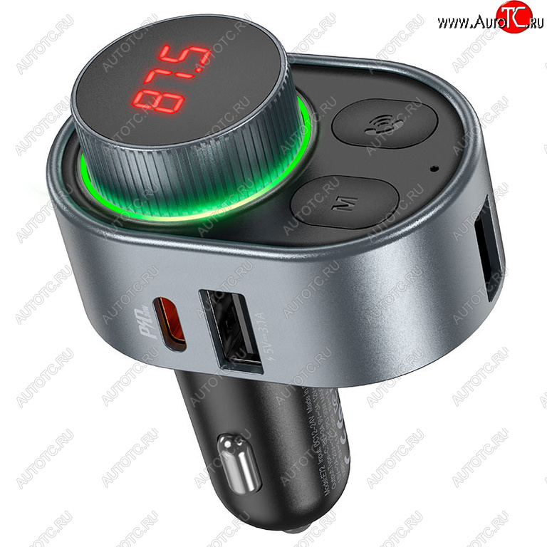 1 279 р. Устройство зарядное в прикуриватель с трансмиттером (bluetooth,hands free) HOCO HOCO e72 metal gray  с доставкой в г. Вологда