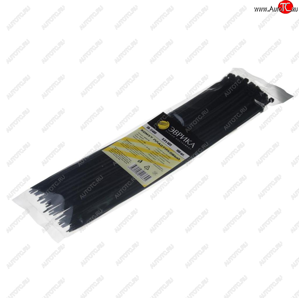 439 р. Хомут-стяжка 400х5.0 пластик черный (100шт.) ЭВРИКА ЭВРИКА er-15400  с доставкой в г. Вологда